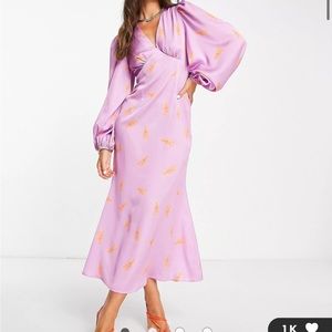 Never Fully Dressed exclusive balloon sleeve maxi dress in orange lobster print